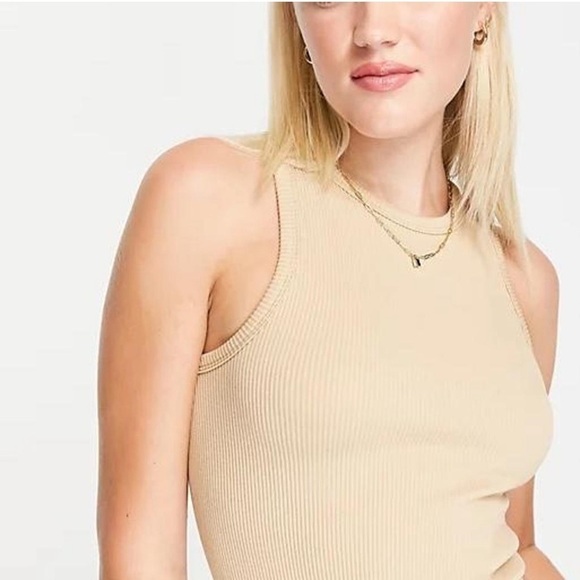 Seamless Ribbed Racer Tank in Tan - Picture 5 of 6